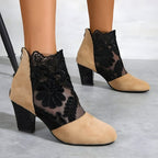 Madeleine | Floral Lace Block Heel Ankle Boots for Women