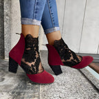 Madeleine | Floral Lace Block Heel Ankle Boots for Women