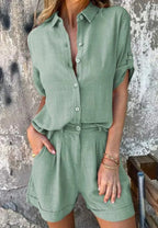 Aneta | Button-Down Shorts Set for Women