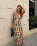 Iris | Wedding Guest Halterneck Maxi Dress with V-Neck for Women