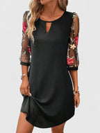 Elise | V-Neck Midi Dress with Sheer Floral Sleeves for Women