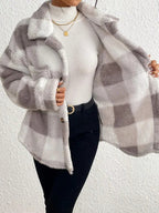Maurelle | Plaid Oversized Button-Up Fluffy Jacket for Women