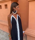 Victoria | Wedding Guest Halterneck Maxi Dress with V-Neck for Women