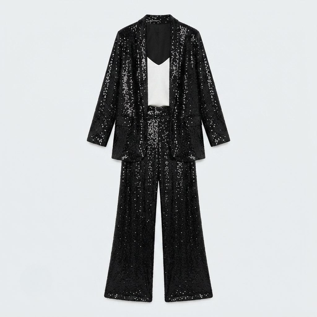 Miriam | Sequin Two-Piece Set with High-Waisted Wide-Leg Pants for Women