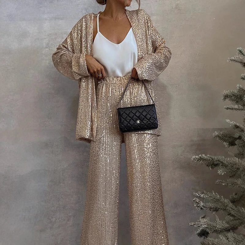 Miriam | Sequin Two-Piece Set with High-Waisted Wide-Leg Pants for Women