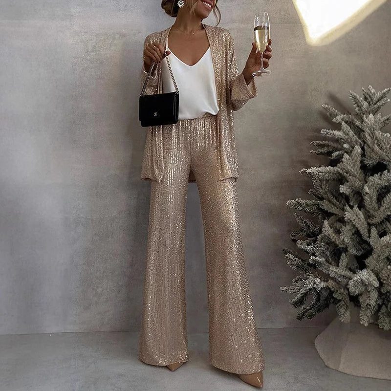 Miriam | Sequin Two-Piece Set with High-Waisted Wide-Leg Pants for Women