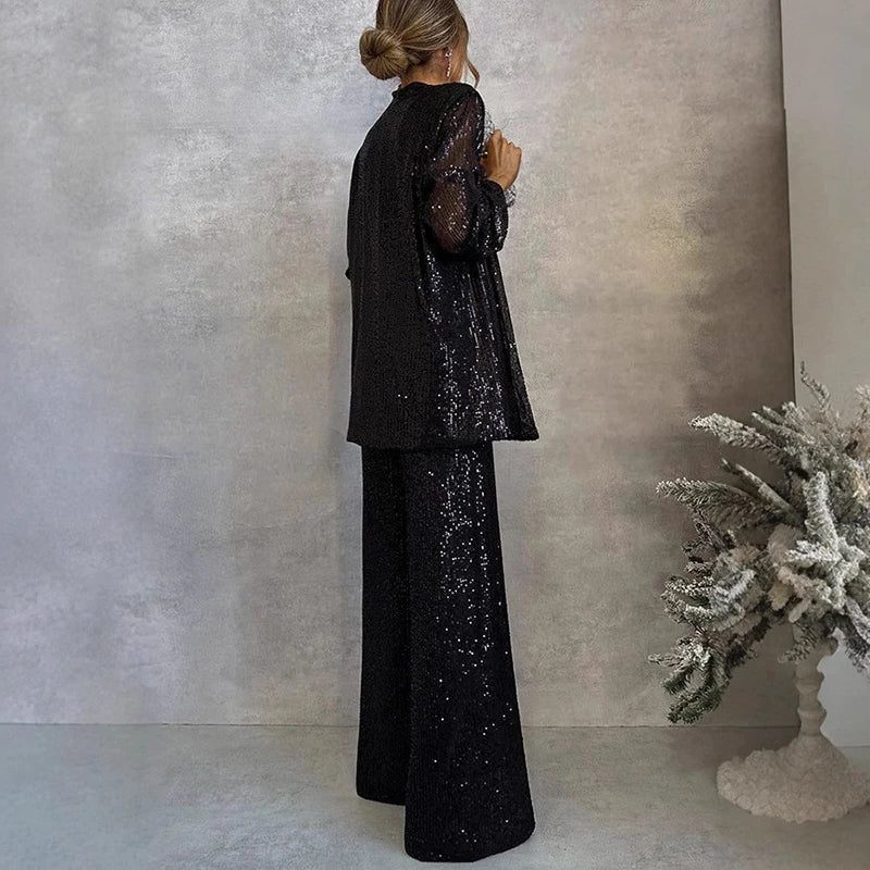 Miriam | Sequin Two-Piece Set with High-Waisted Wide-Leg Pants for Women