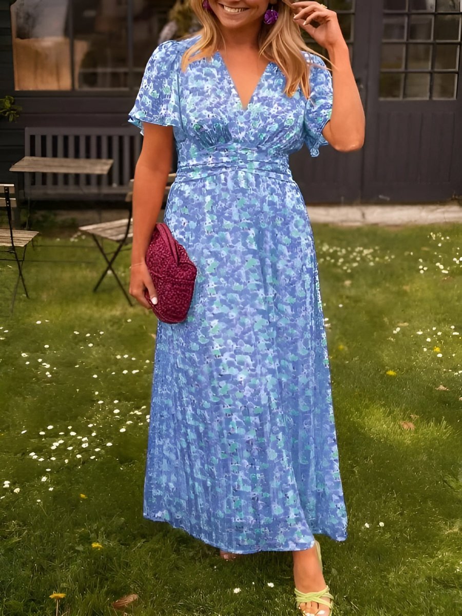 Emilie | Floral Wrap Maxi Dress with V-Neck and Short Sleeves for Women