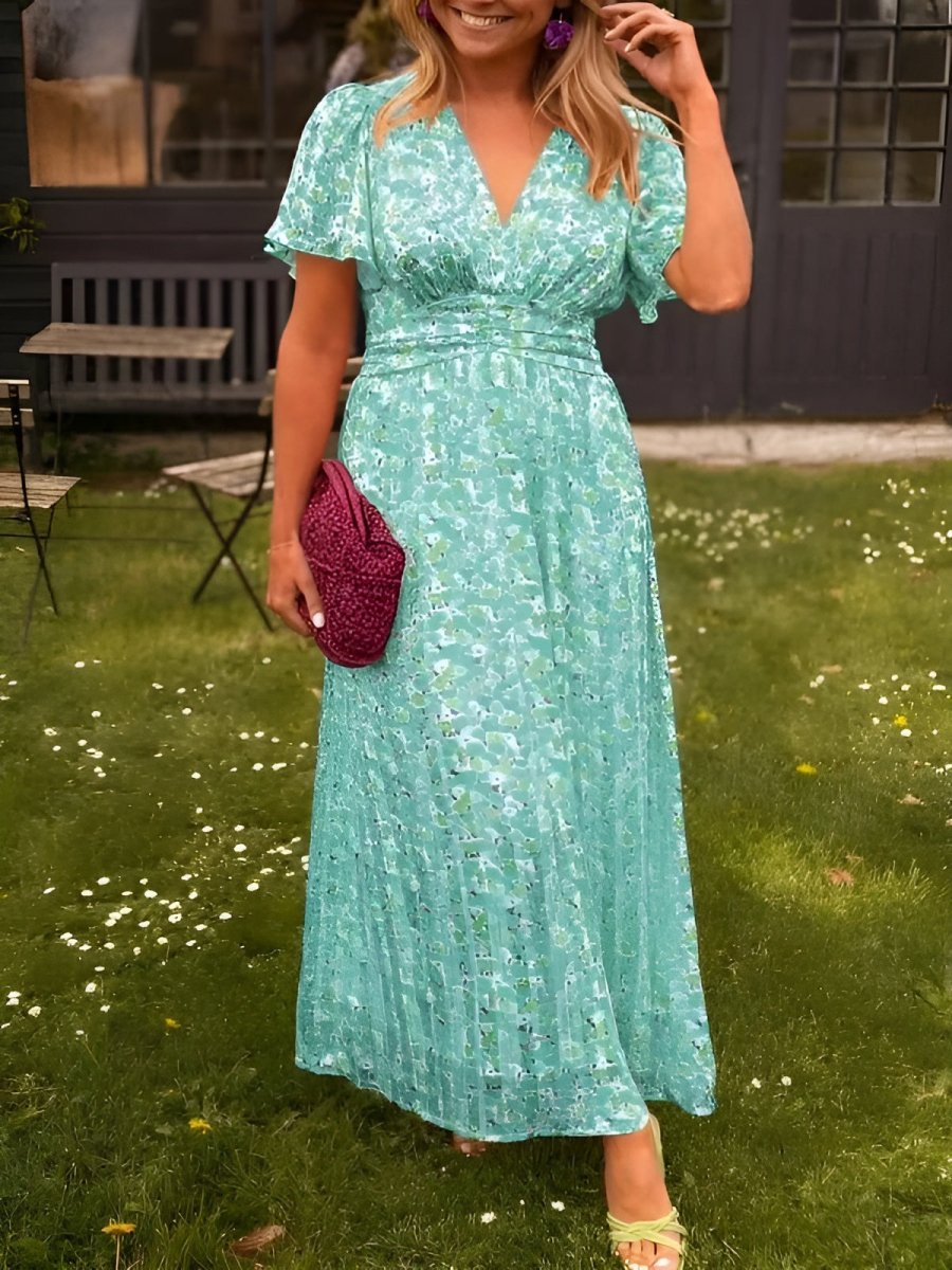 Emilie | Floral Wrap Maxi Dress with V-Neck and Short Sleeves for Women