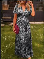 Emilie | Floral Wrap Maxi Dress with V-Neck and Short Sleeves for Women