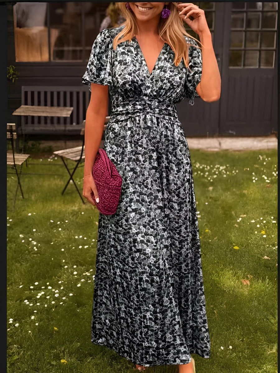 Emilie | Floral Wrap Maxi Dress with V-Neck and Short Sleeves for Women