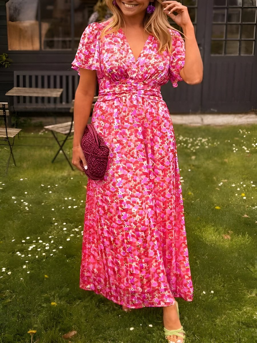 Emilie | Floral Wrap Maxi Dress with V-Neck and Short Sleeves for Women