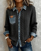 Nessa | Cable Knit Button-Down Blouse with Long Sleeves for Women