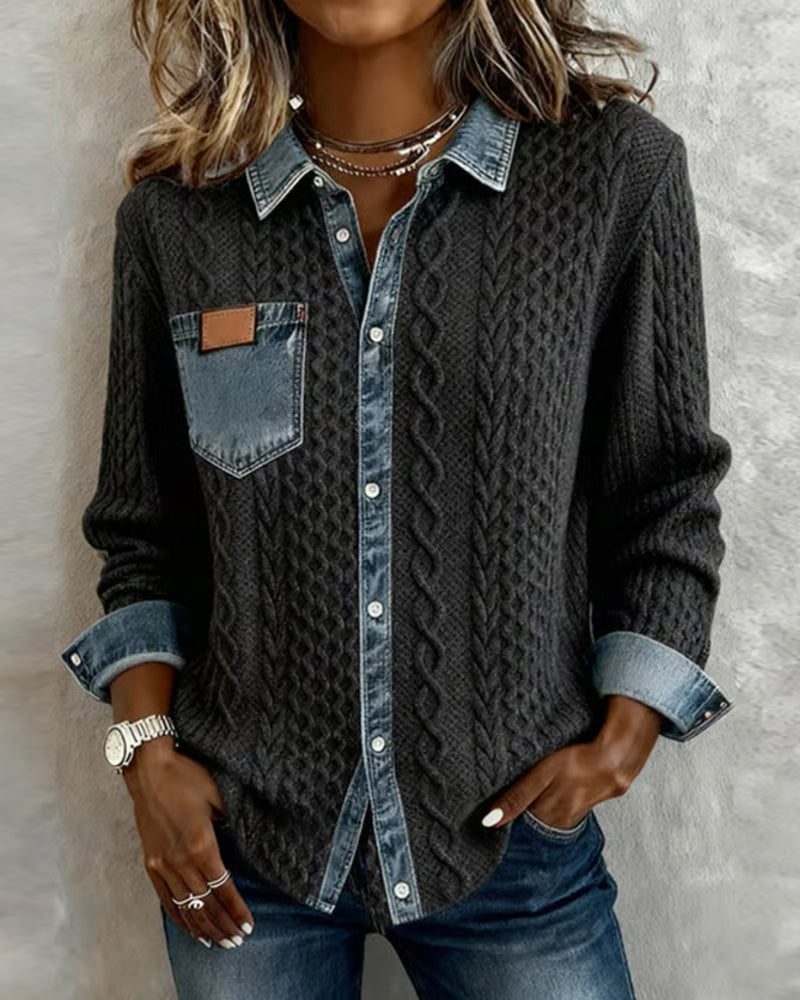 Nessa | Cable Knit Button-Down Blouse with Long Sleeves for Women
