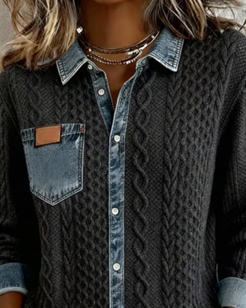 Nessa | Cable Knit Button-Down Blouse with Long Sleeves for Women