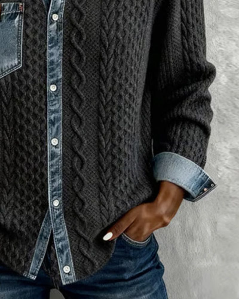 Nessa | Cable Knit Button-Down Blouse with Long Sleeves for Women