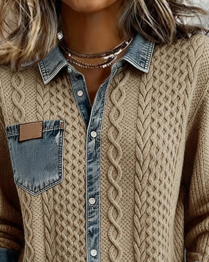 Nessa | Cable Knit Button-Down Blouse with Long Sleeves for Women