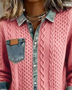 Nessa | Cable Knit Button-Down Blouse with Long Sleeves for Women