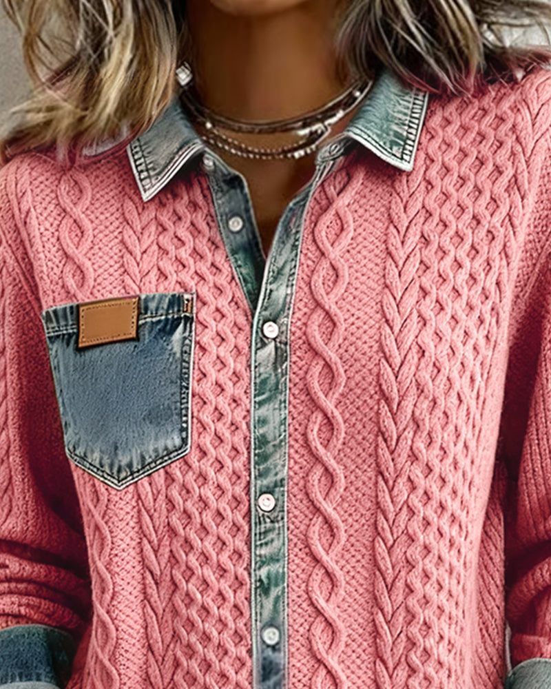 Nessa | Cable Knit Button-Down Blouse with Long Sleeves for Women