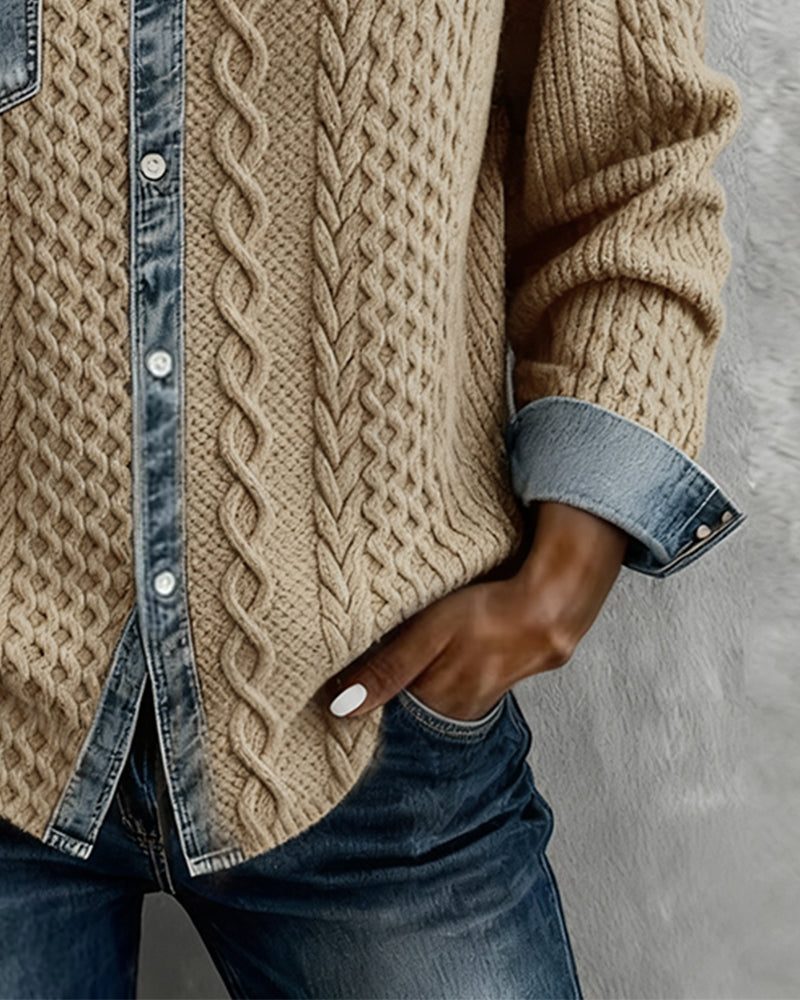 Nessa | Cable Knit Button-Down Blouse with Long Sleeves for Women