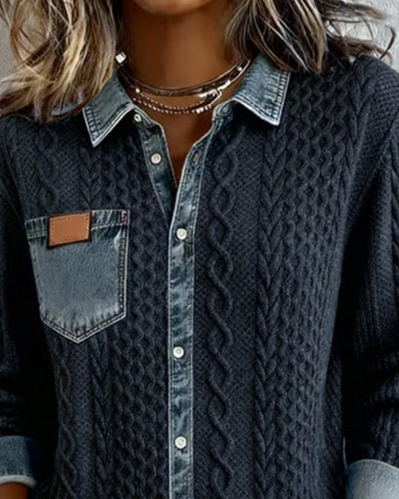 Nessa | Cable Knit Button-Down Blouse with Long Sleeves for Women