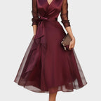 Nikita | Wrap Midi Dress with Sheer Three-Quarter Sleeves for Women