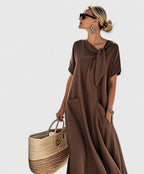 Manon | Maxi Shift Dress with Tie Neckline for Women