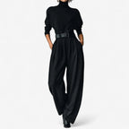 Oleander | Wide Leg Jumpsuit with Roll Neck and Belt for Women