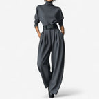 Oleander | Wide Leg Jumpsuit with Roll Neck and Belt for Women