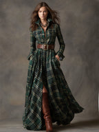 Paloma | Plaid Maxi Shirt Dress with Belt for Women