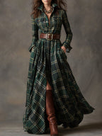 Paloma | Plaid Maxi Shirt Dress with Belt for Women