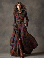 Paloma | Plaid Maxi Shirt Dress with Belt for Women