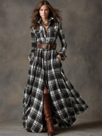 Paloma | Plaid Maxi Shirt Dress with Belt for Women
