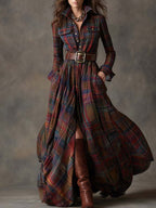 Paloma | Plaid Maxi Shirt Dress with Belt for Women
