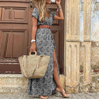 Penelope | Floral Maxi Dress with Short Sleeves and Belted Waist for Women