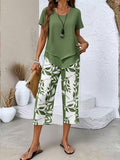 Primrose | Leaf Print Cropped Capri Two-Piece Set for Women