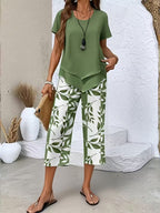Primrose | Leaf Print Cropped Capri Two-Piece Set for Women