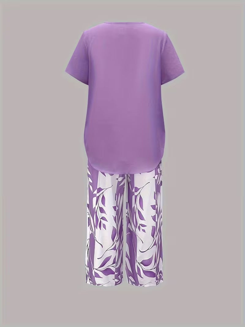Primrose | Leaf Print Cropped Capri Two-Piece Set for Women