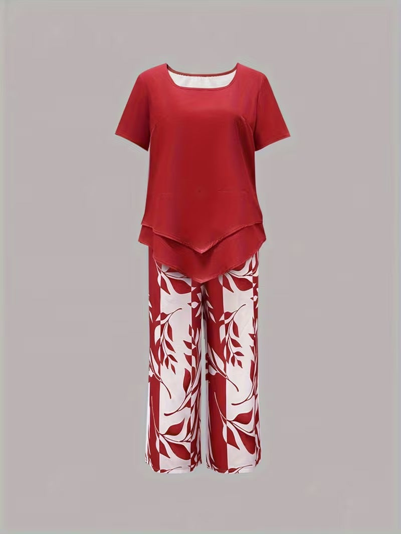 Primrose | Leaf Print Cropped Capri Two-Piece Set for Women