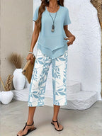 Primrose | Leaf Print Cropped Capri Two-Piece Set for Women