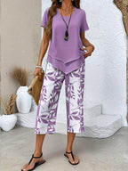Primrose | Leaf Print Cropped Capri Two-Piece Set for Women
