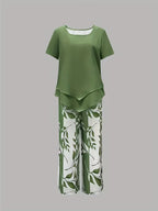 Primrose | Leaf Print Cropped Capri Two-Piece Set for Women