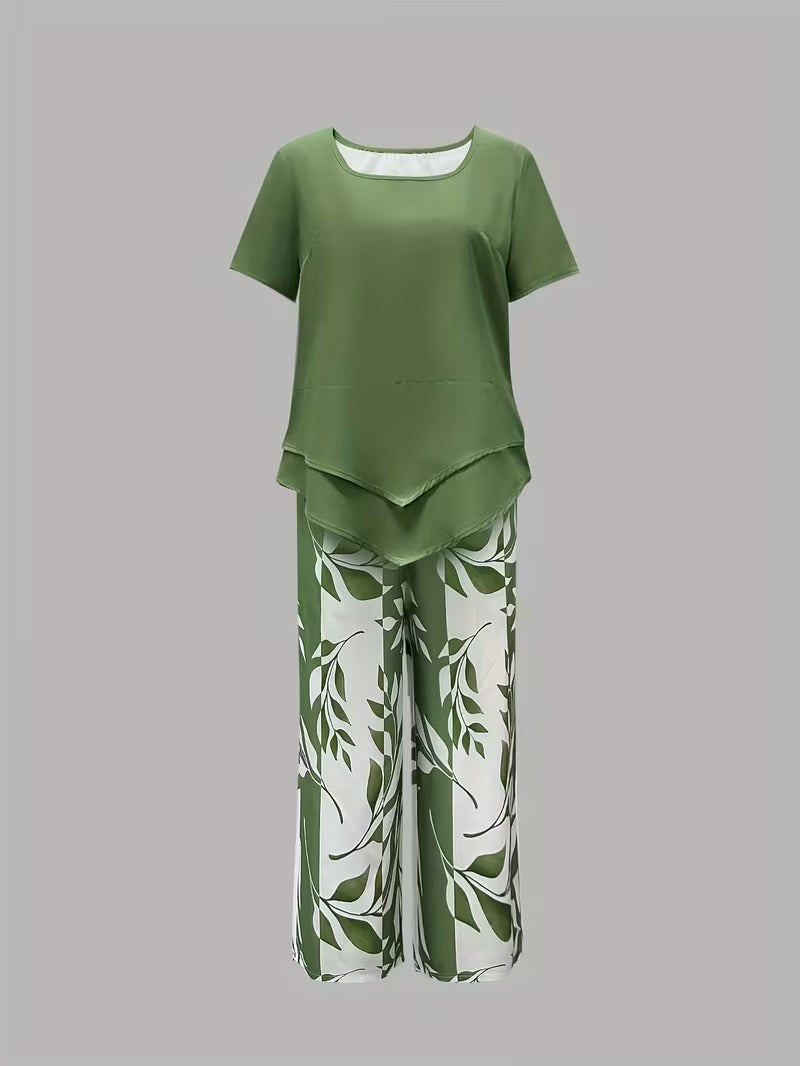 Primrose | Leaf Print Cropped Capri Two-Piece Set for Women