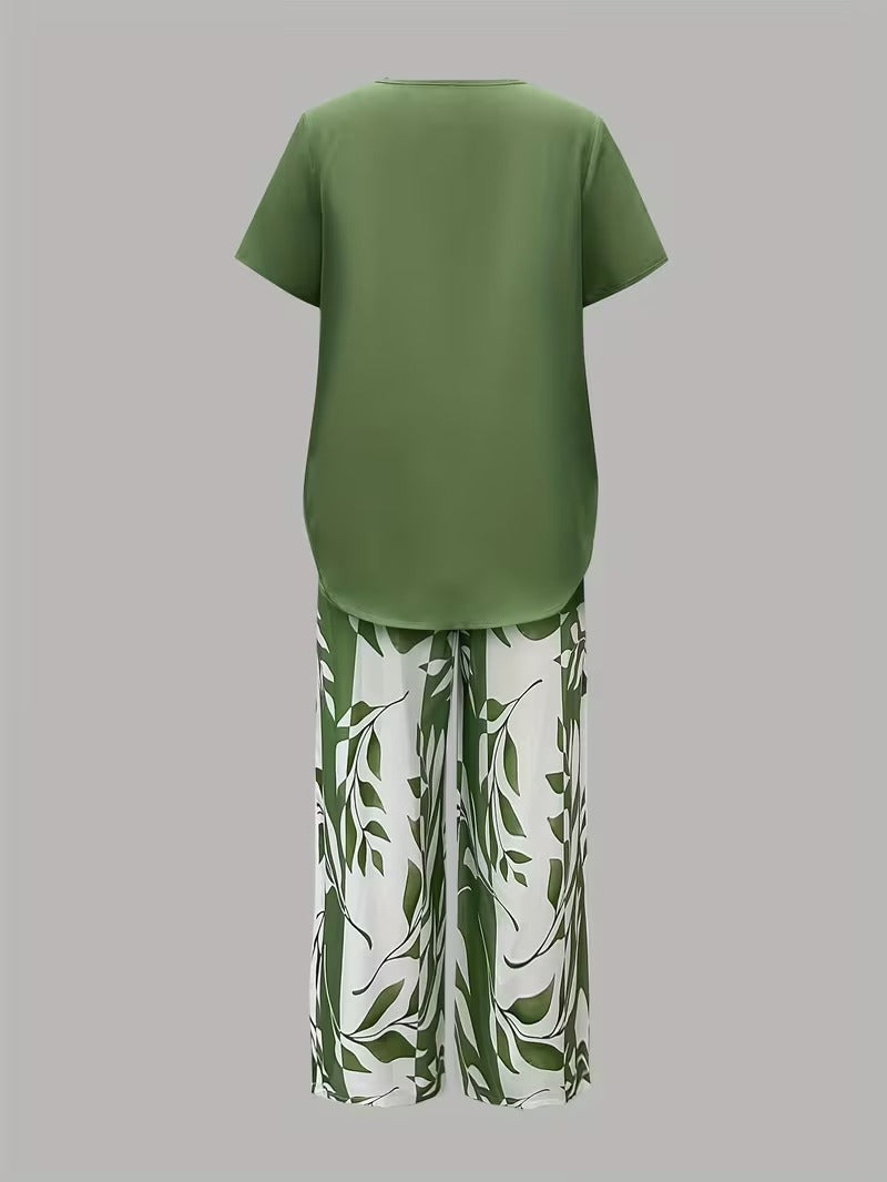Primrose | Leaf Print Cropped Capri Two-Piece Set for Women