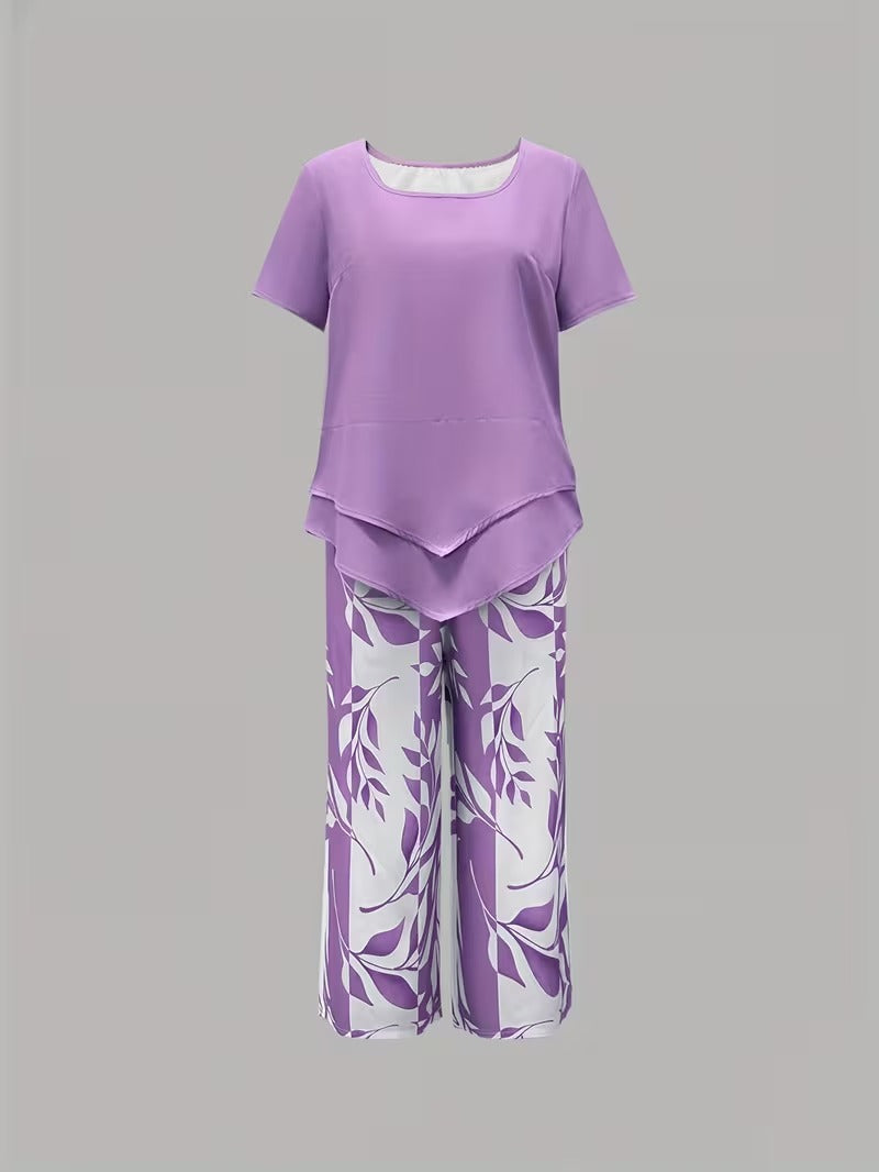 Primrose | Leaf Print Cropped Capri Two-Piece Set for Women