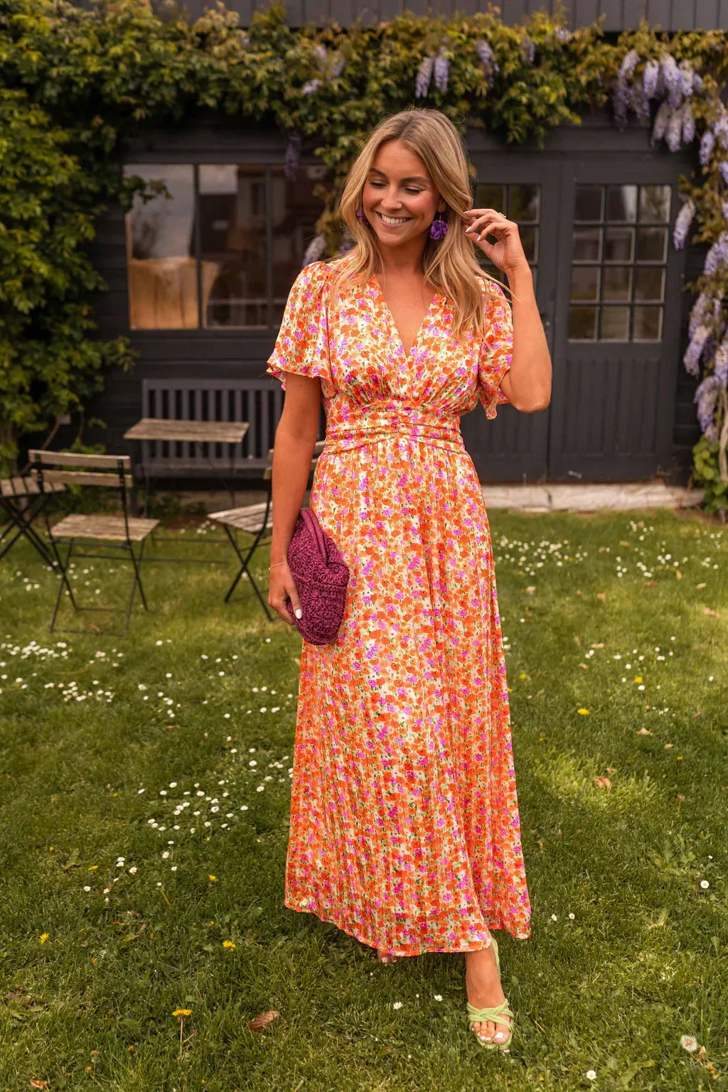 Emilie | Floral Wrap Maxi Dress with V-Neck and Short Sleeves for Women