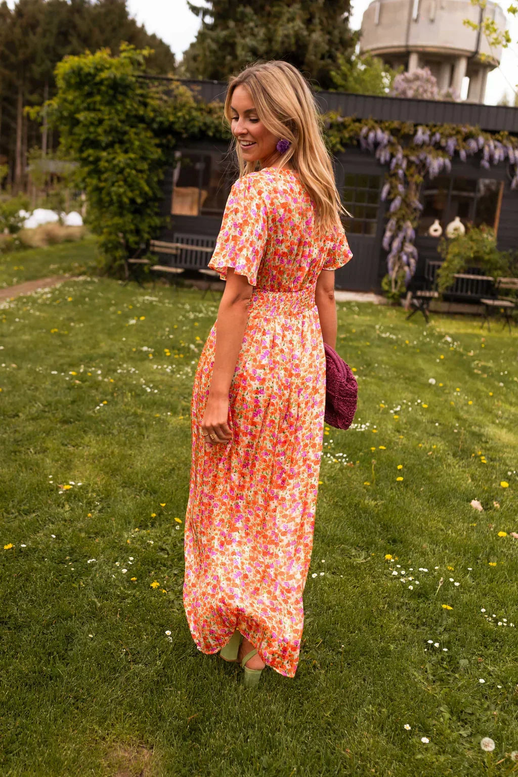 Emilie | Floral Wrap Maxi Dress with V-Neck and Short Sleeves for Women
