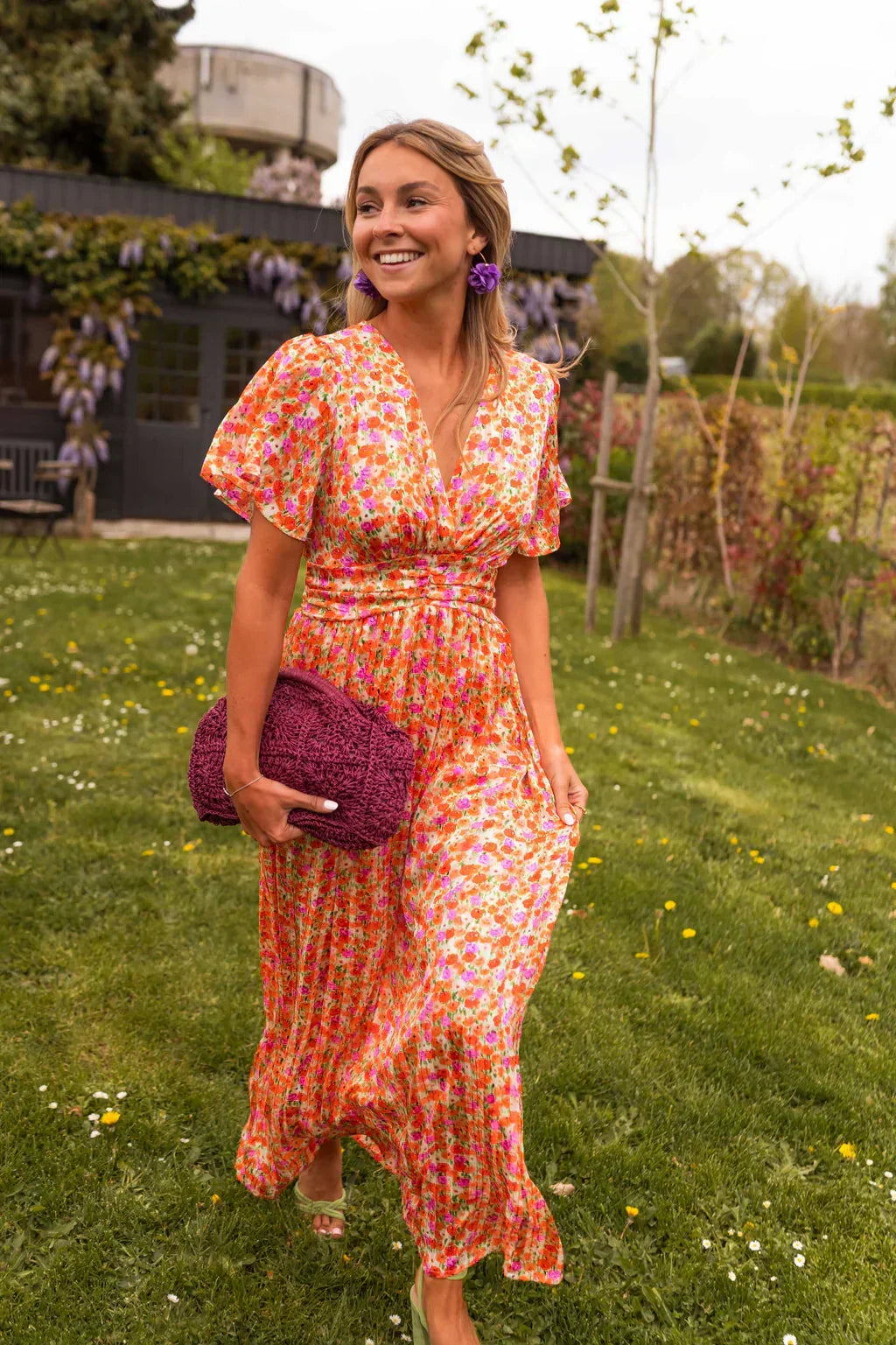 Emilie | Floral Wrap Maxi Dress with V-Neck and Short Sleeves for Women