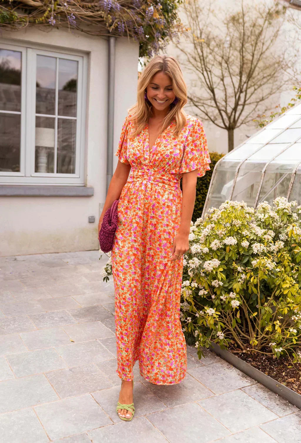 Emilie | Floral Wrap Maxi Dress with V-Neck and Short Sleeves for Women