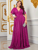 Sade | Sequin Maxi Dress with V-Neck and Short Sleeves for Women